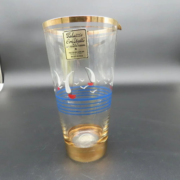 Hand painted Vintage Glass Martini Cocktail Set Italian Sailboats Gold Trim - Picture 2 of 10